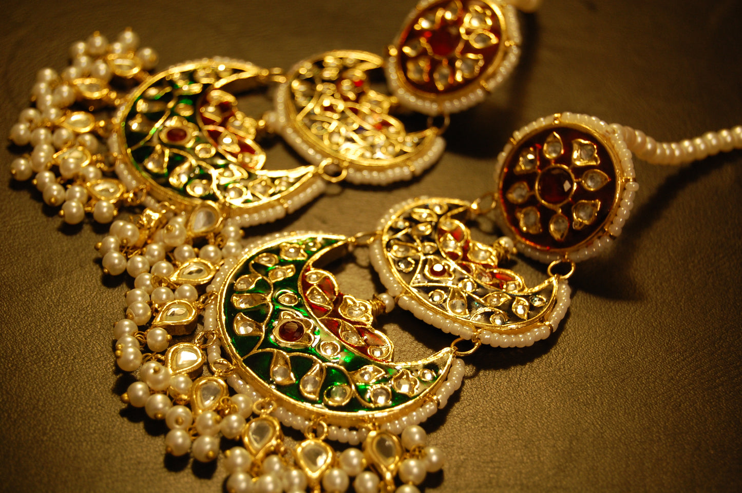 RED BLUE & GREEN MEENA & KUNDAN LONG EARRINGS