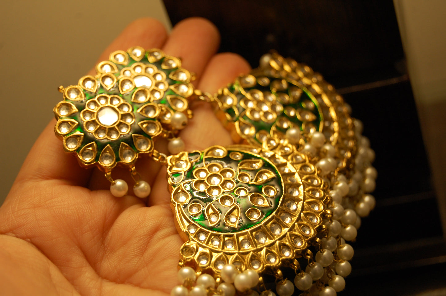 GREEN MEENA & KUNDAN EARRINGS