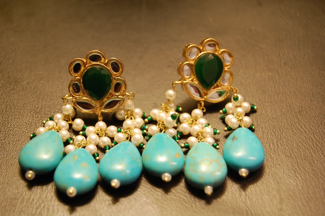FEROZA & GREEN KUNDAN EARRINGS