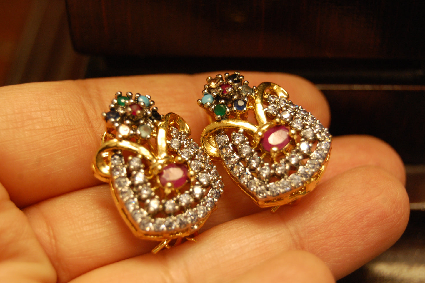 RED MULTI ZIRCON EARRINGS
