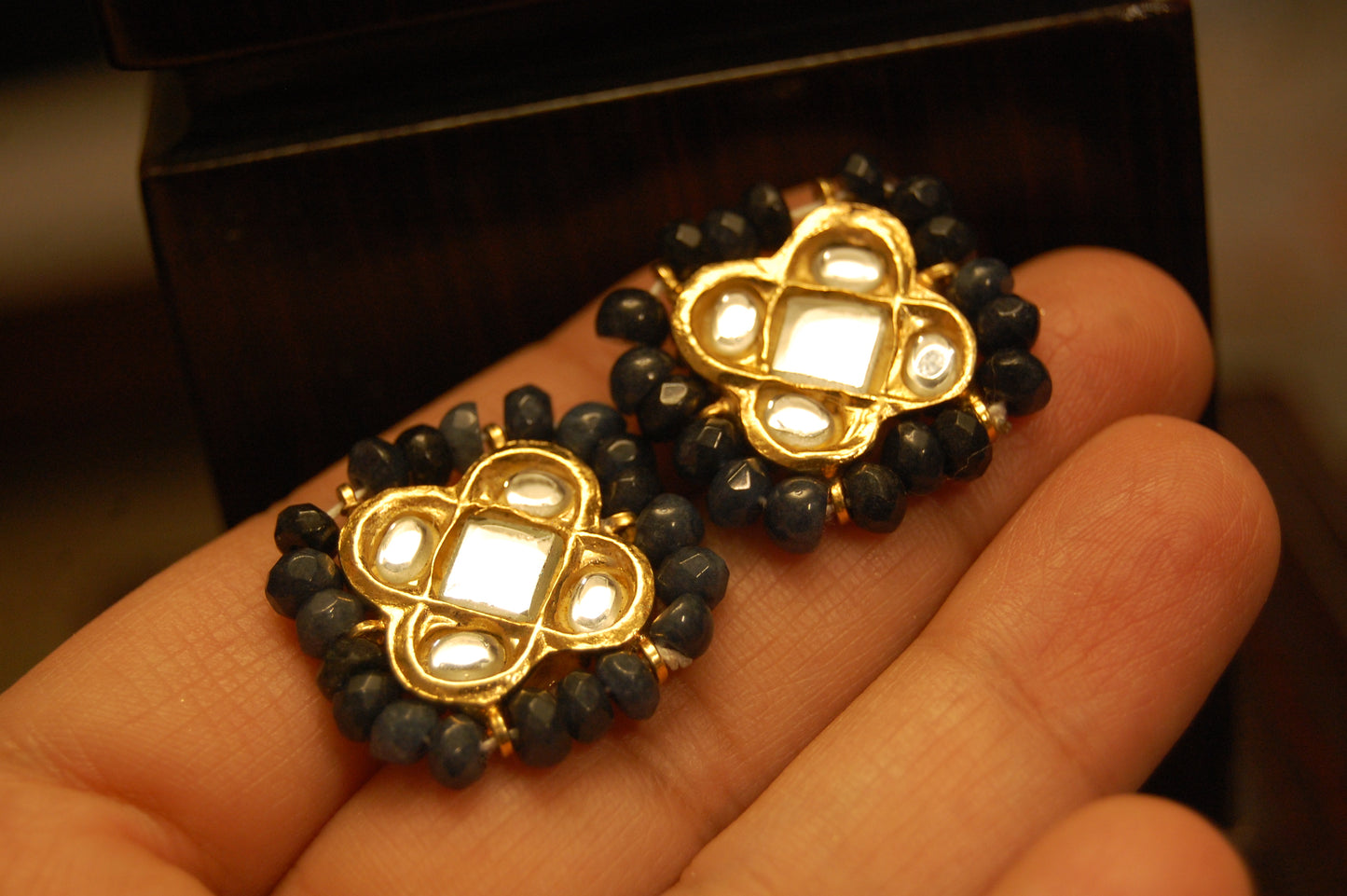 ELEGANT KUNDAN EARRINGS WITH SAPPHIRE BLUE