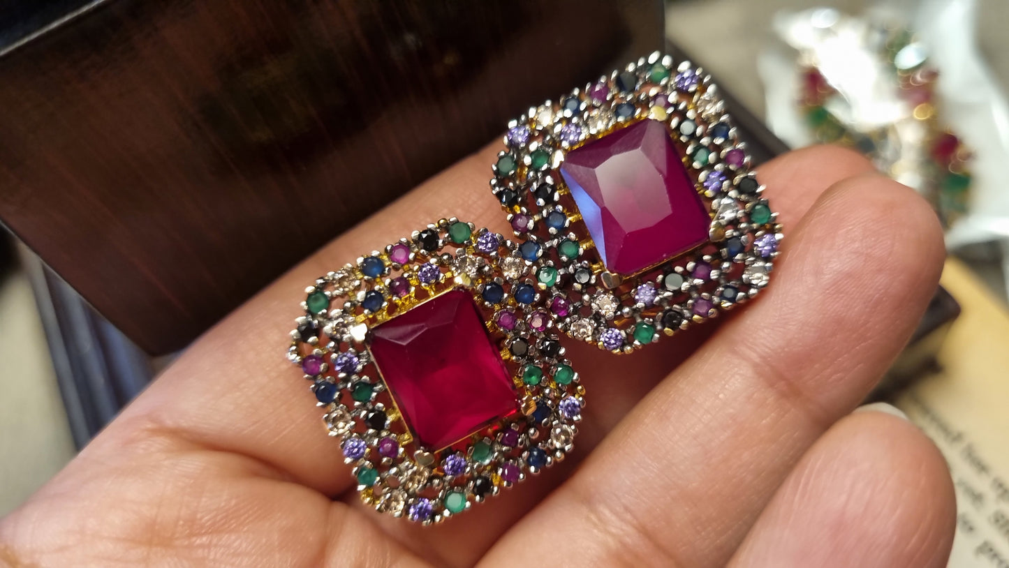 MULTI & RED SQUARE EARRINGS