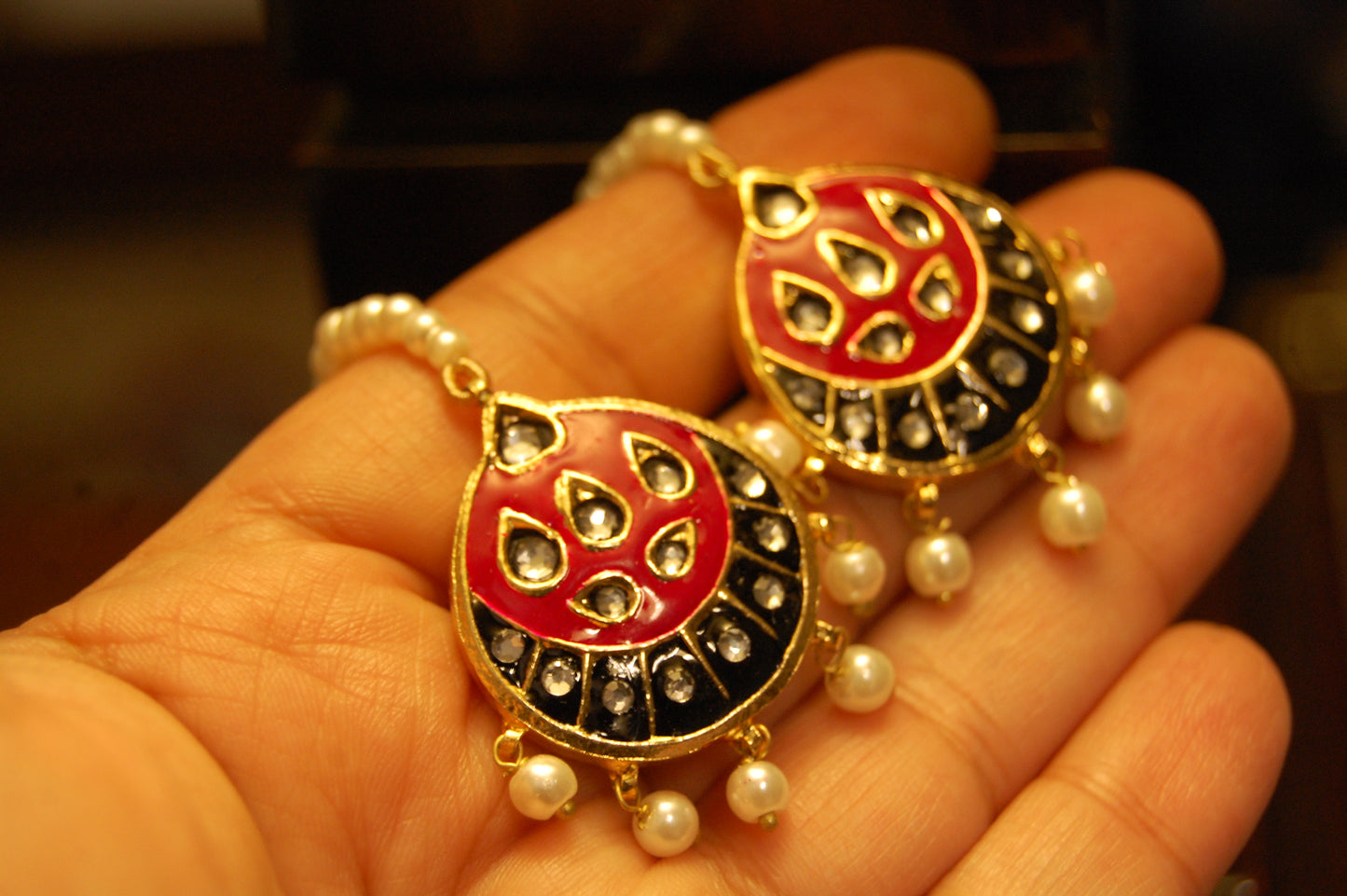 SHOCKING PINK MEENA & KUNDAN EARRINGS