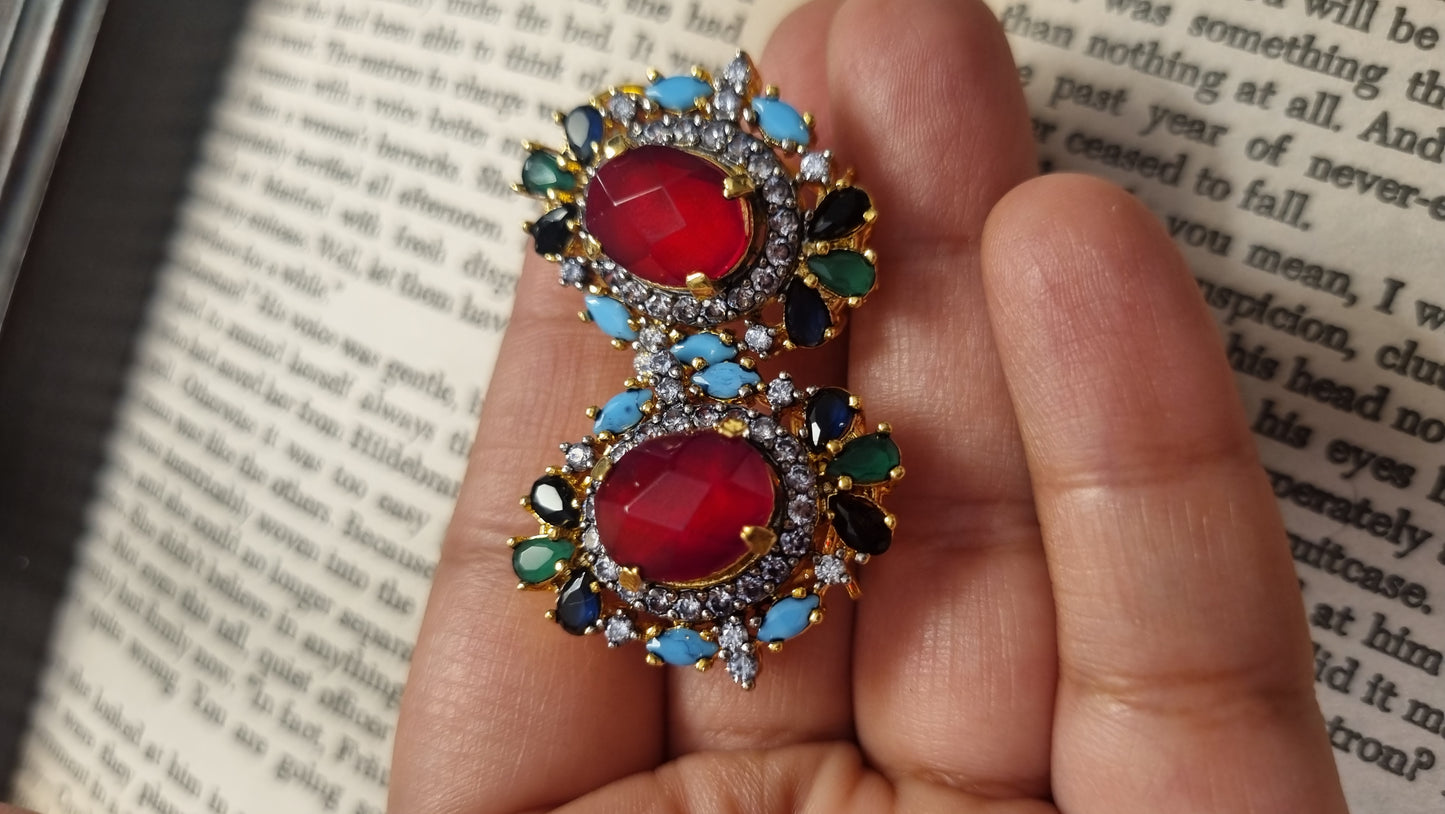 MULTI RED STONE EARRINGS