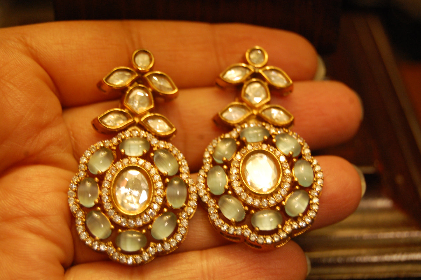 JADE GREEN POLKI KUNDAN EARRINGS