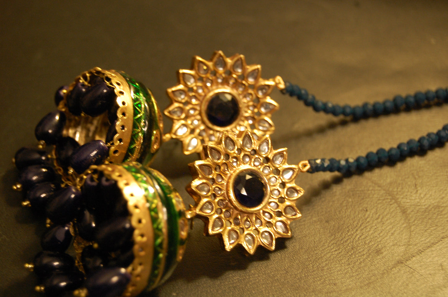GREEN MEENA & BLUE KUNDAN JHUMKAS