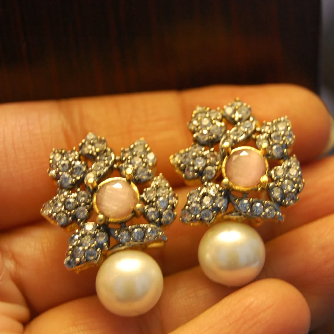 PINK, ZIRCON & PEARL EARRINGS