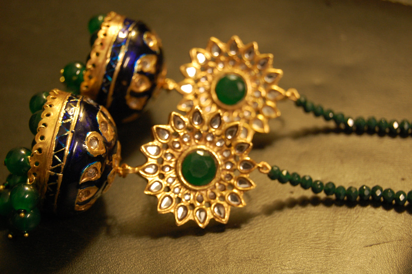 BLUE MEENA & GREEN KUNDAN JHUMKAS