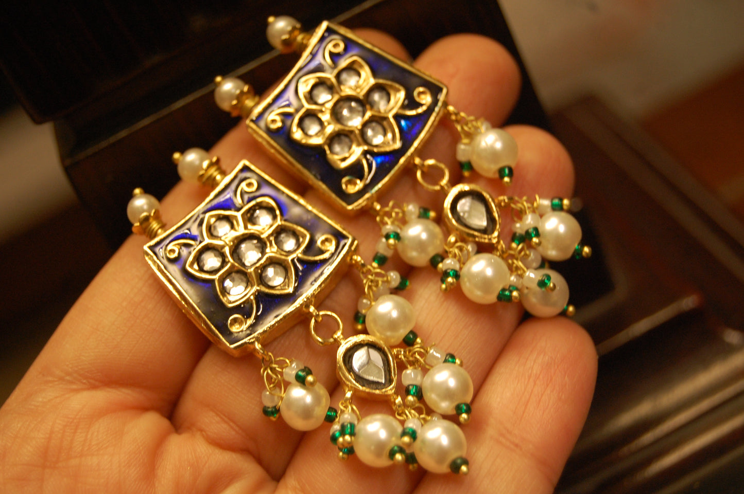 BLUE MEENA & KUNDAN EARRINGS