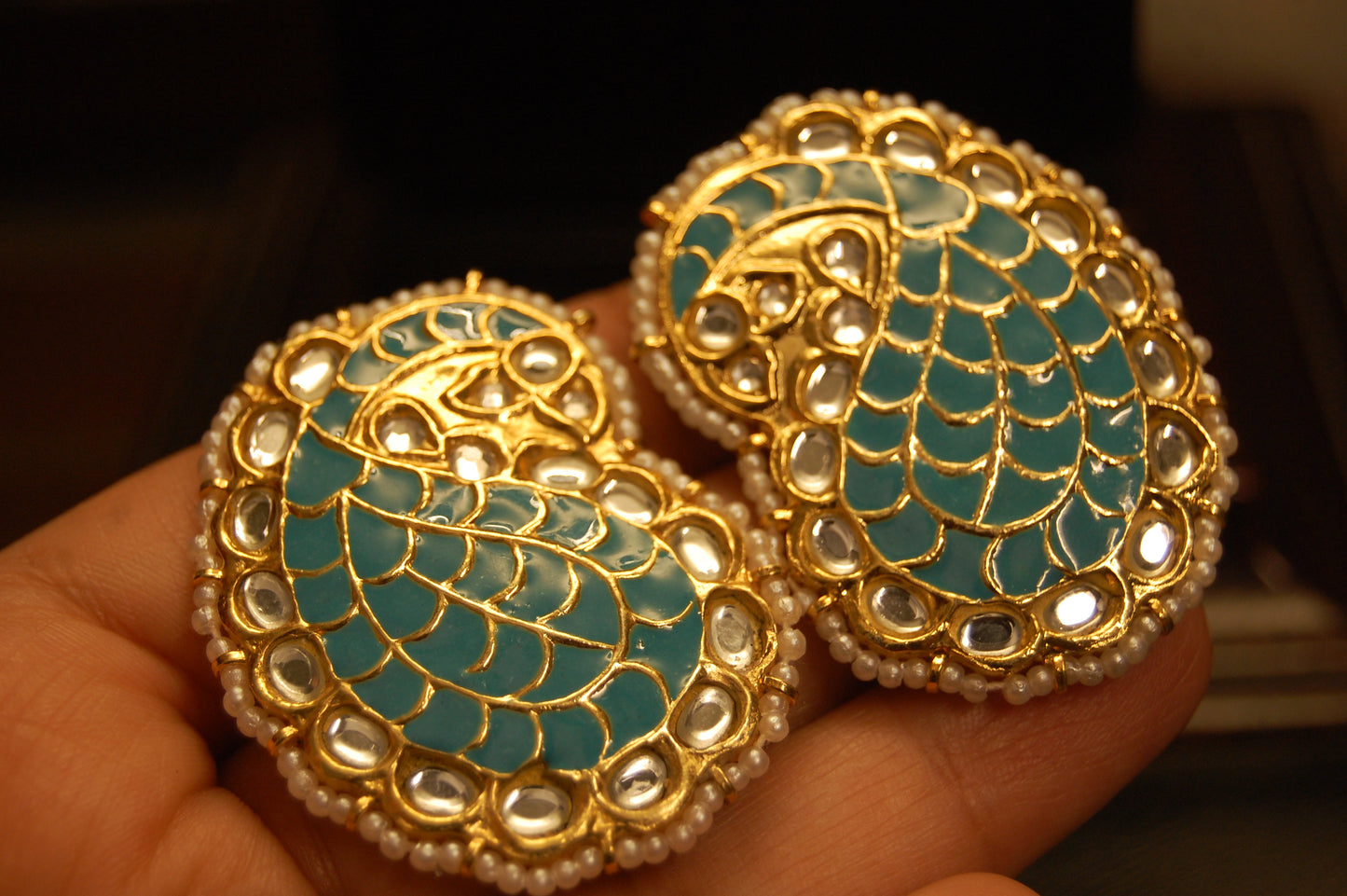 FEROZY KUNDAN & MEENA PAISLEY EARRINGS