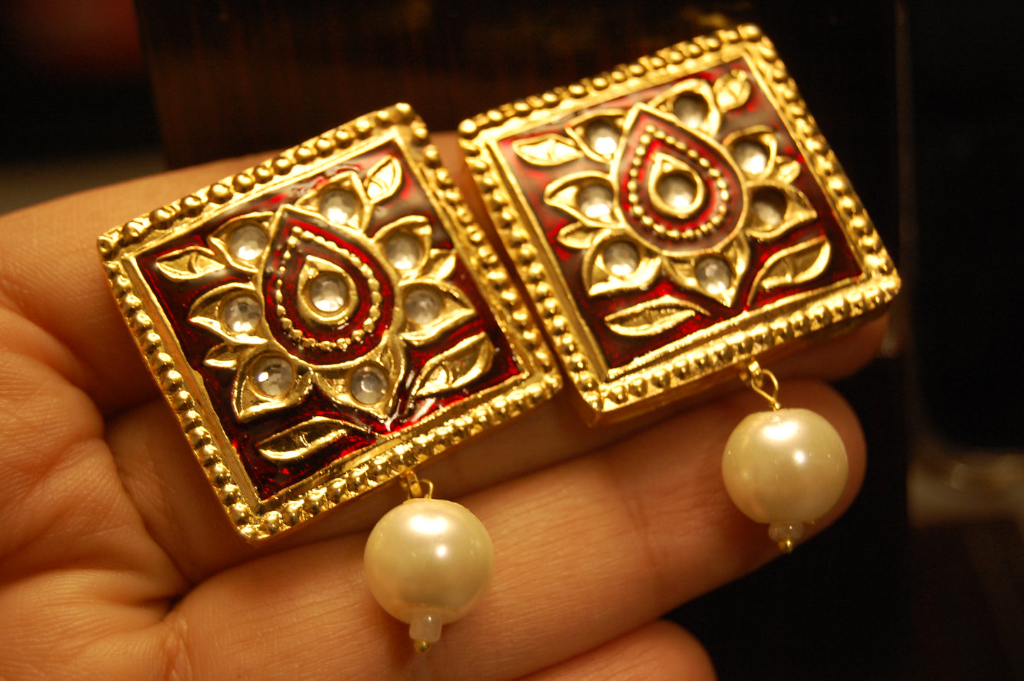 RED MEENA & KUNDAN EARRINGS