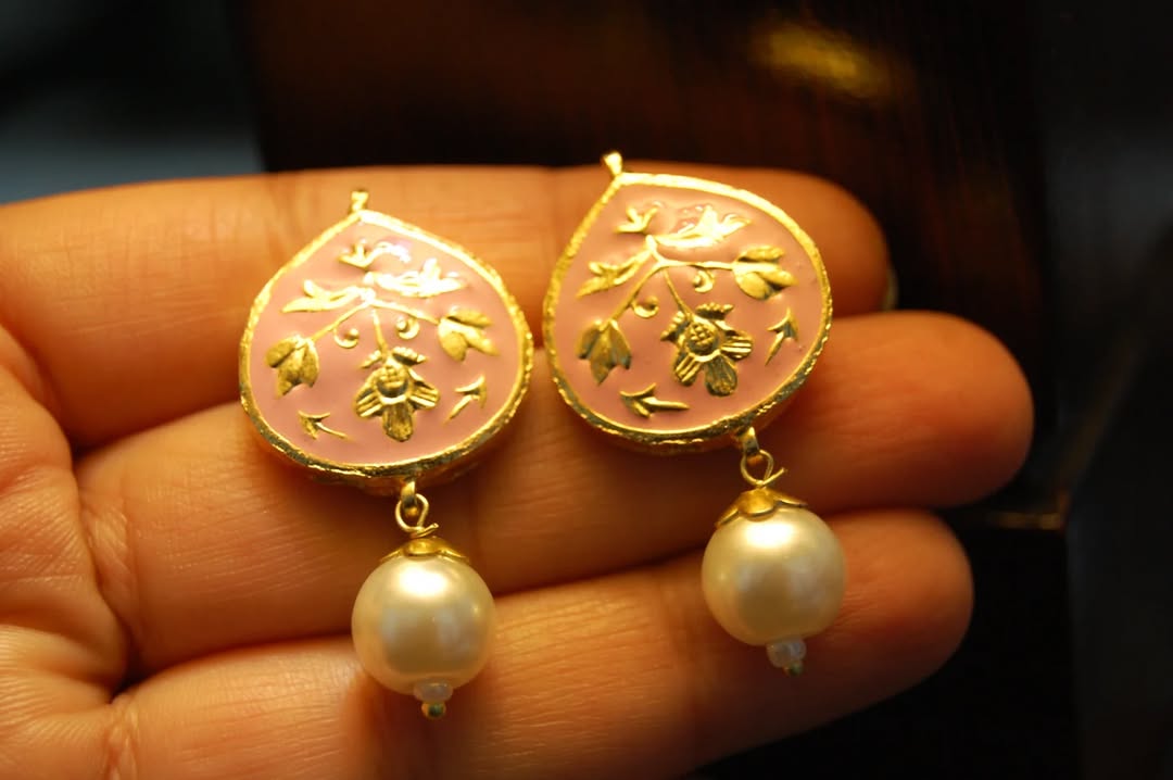 PINK MEENA EARRINGS