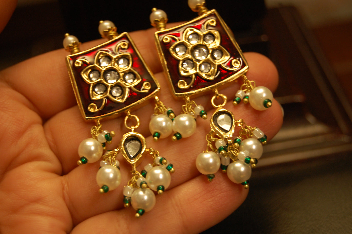 RED MEENA & KUNDAN EARRINGS