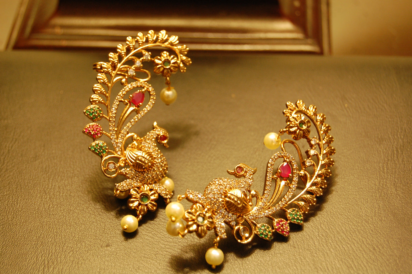 SOUTH INDIAN EARRINGS IN RED & GREEN