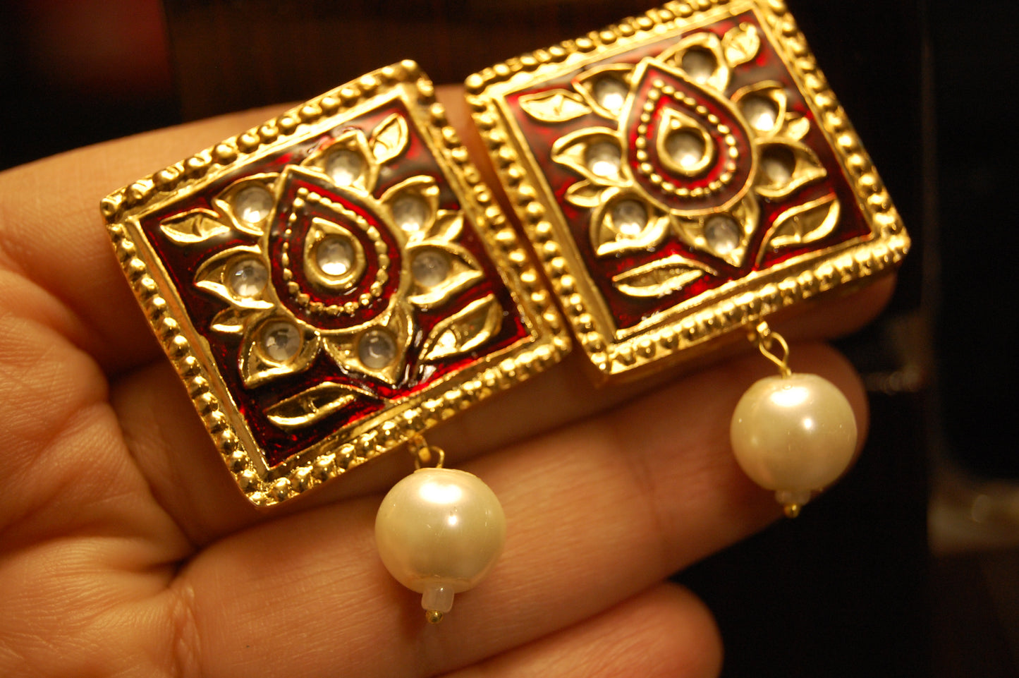 RED MEENA & KUNDAN EARRINGS