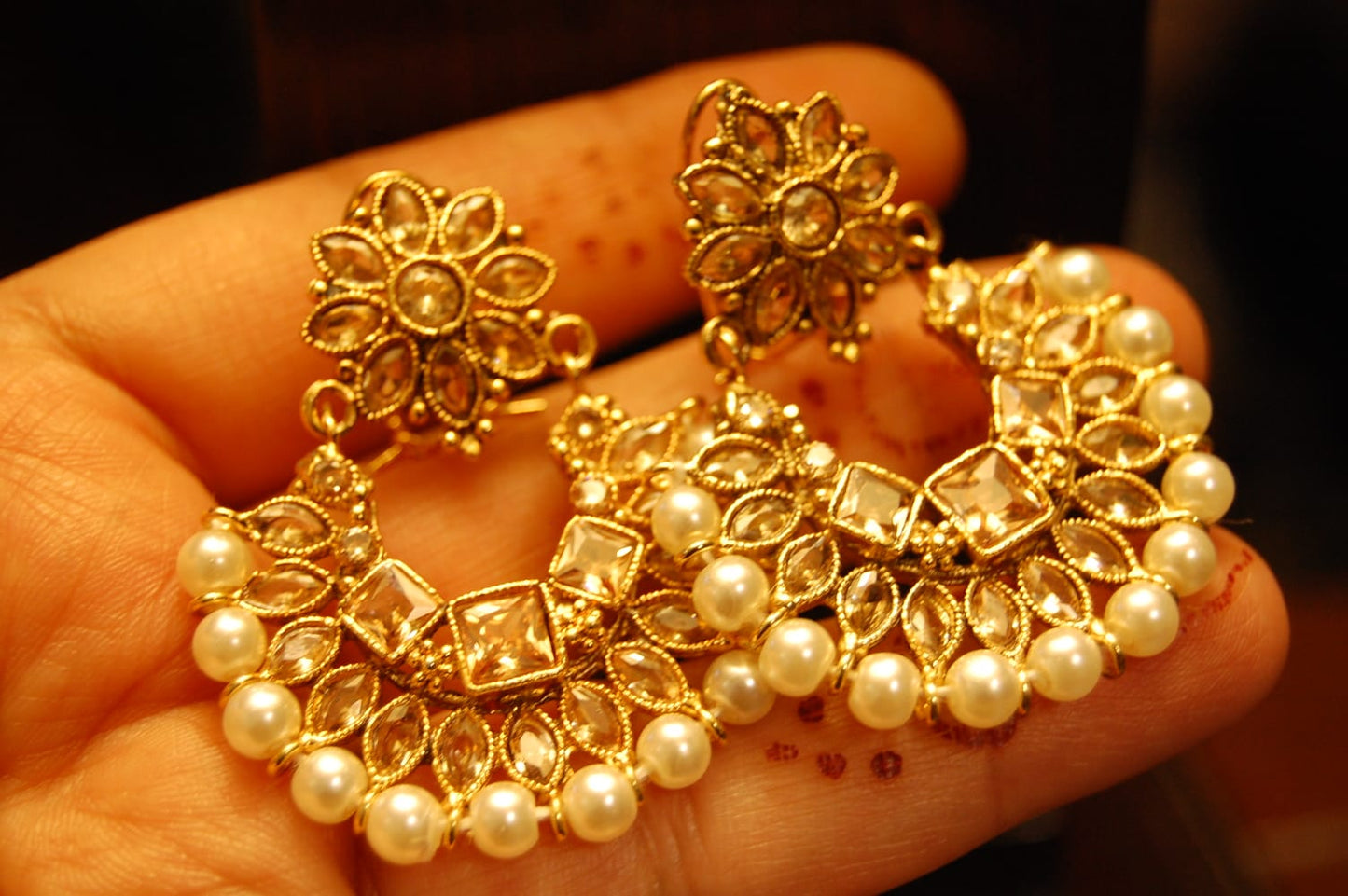 CHAAND BALIS IN PEARLS & CHAMPAGNE