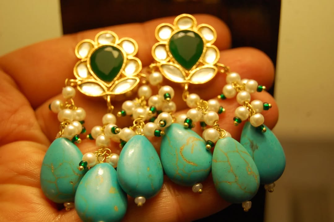 FEROZA & GREEN KUNDAN EARRINGS