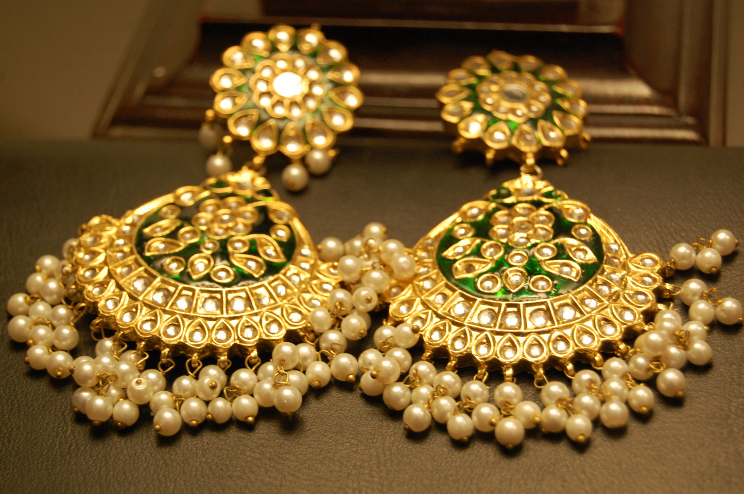 GREEN MEENA & KUNDAN EARRINGS