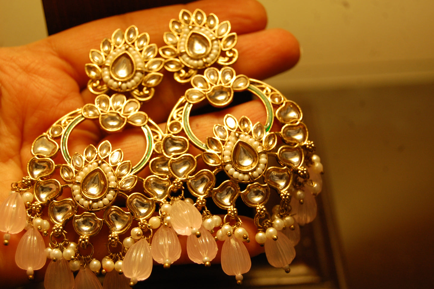 KUNDAN EARRINGS WITH PINK STONES