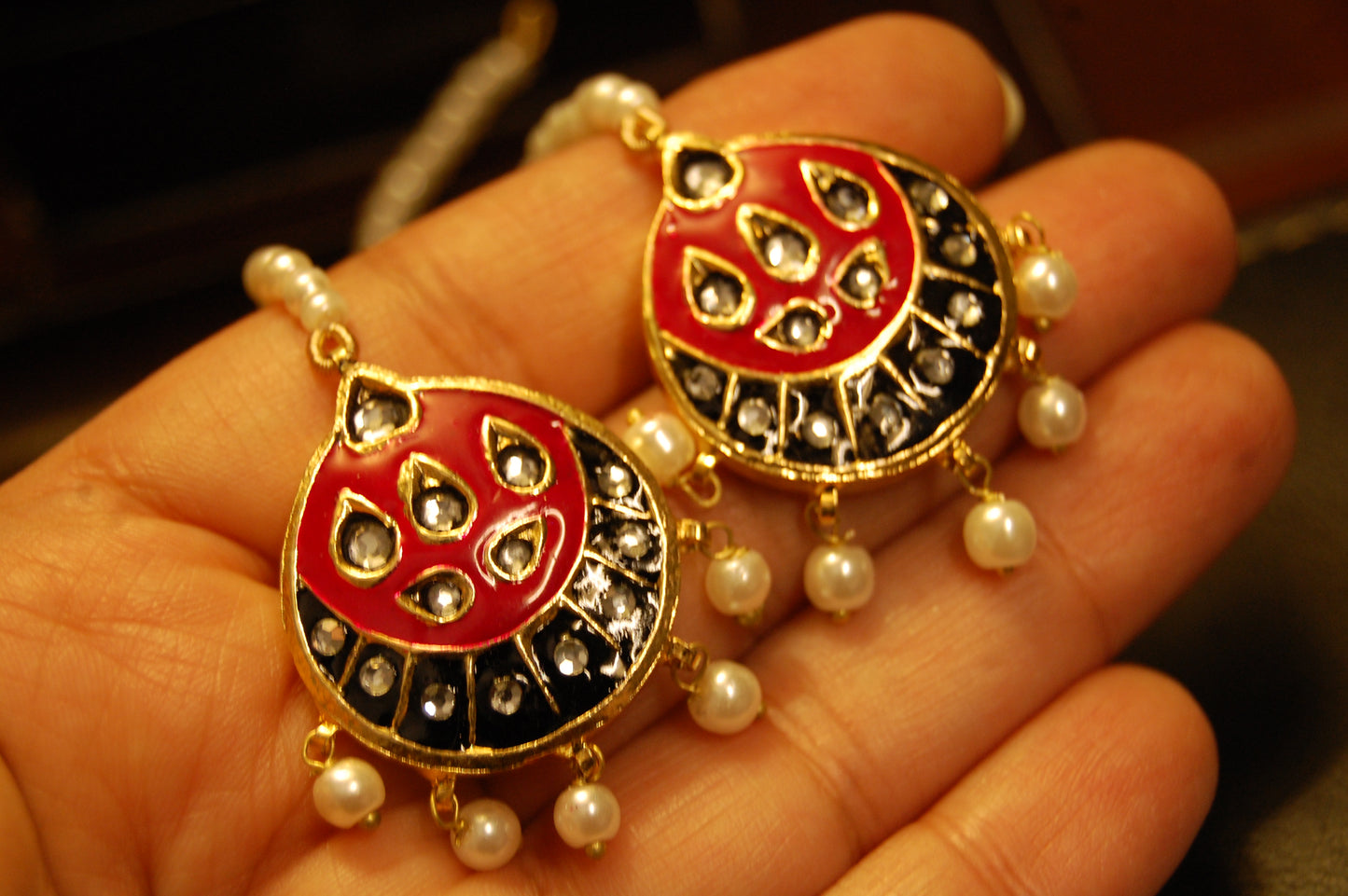 SHOCKING PINK MEENA & KUNDAN EARRINGS