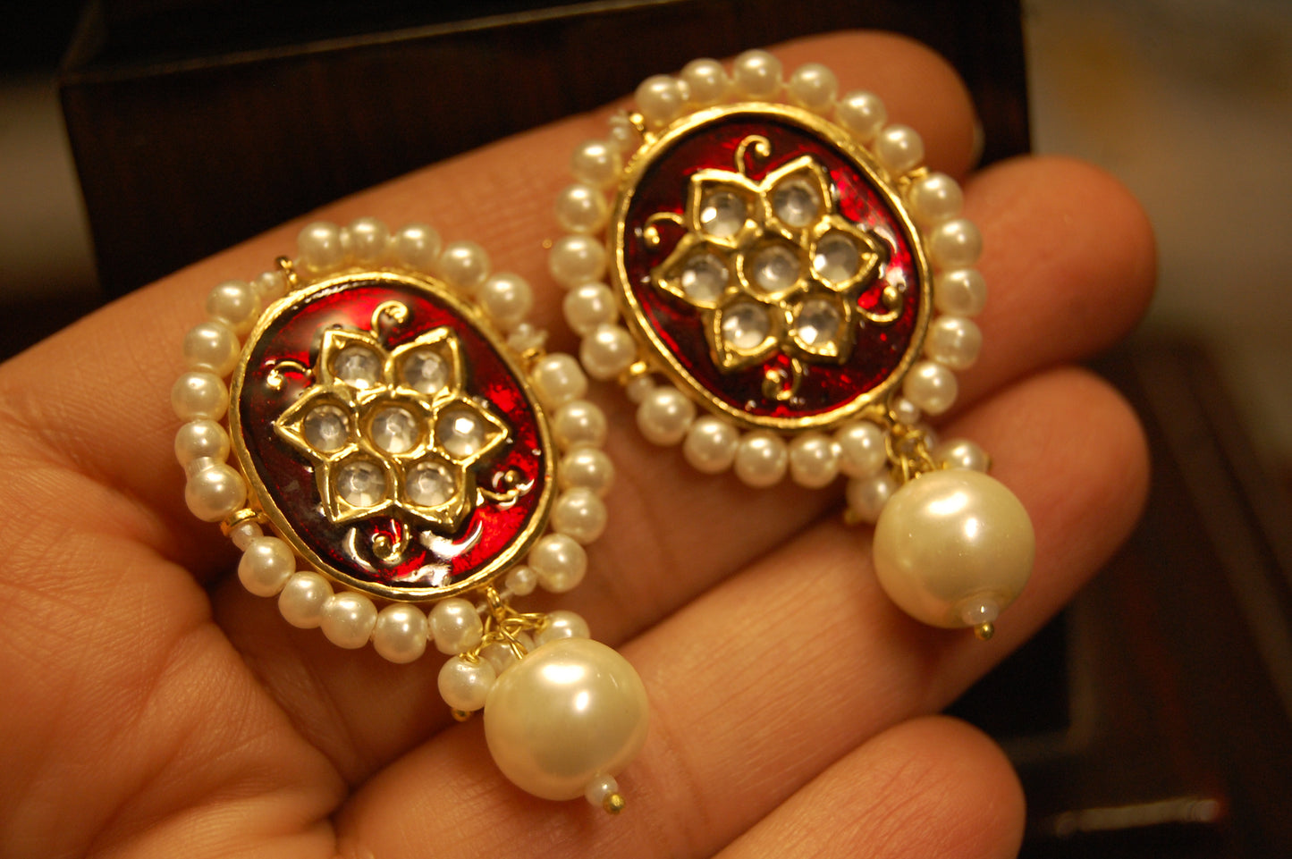 RED MEENA & KUNDAN EARRINGS