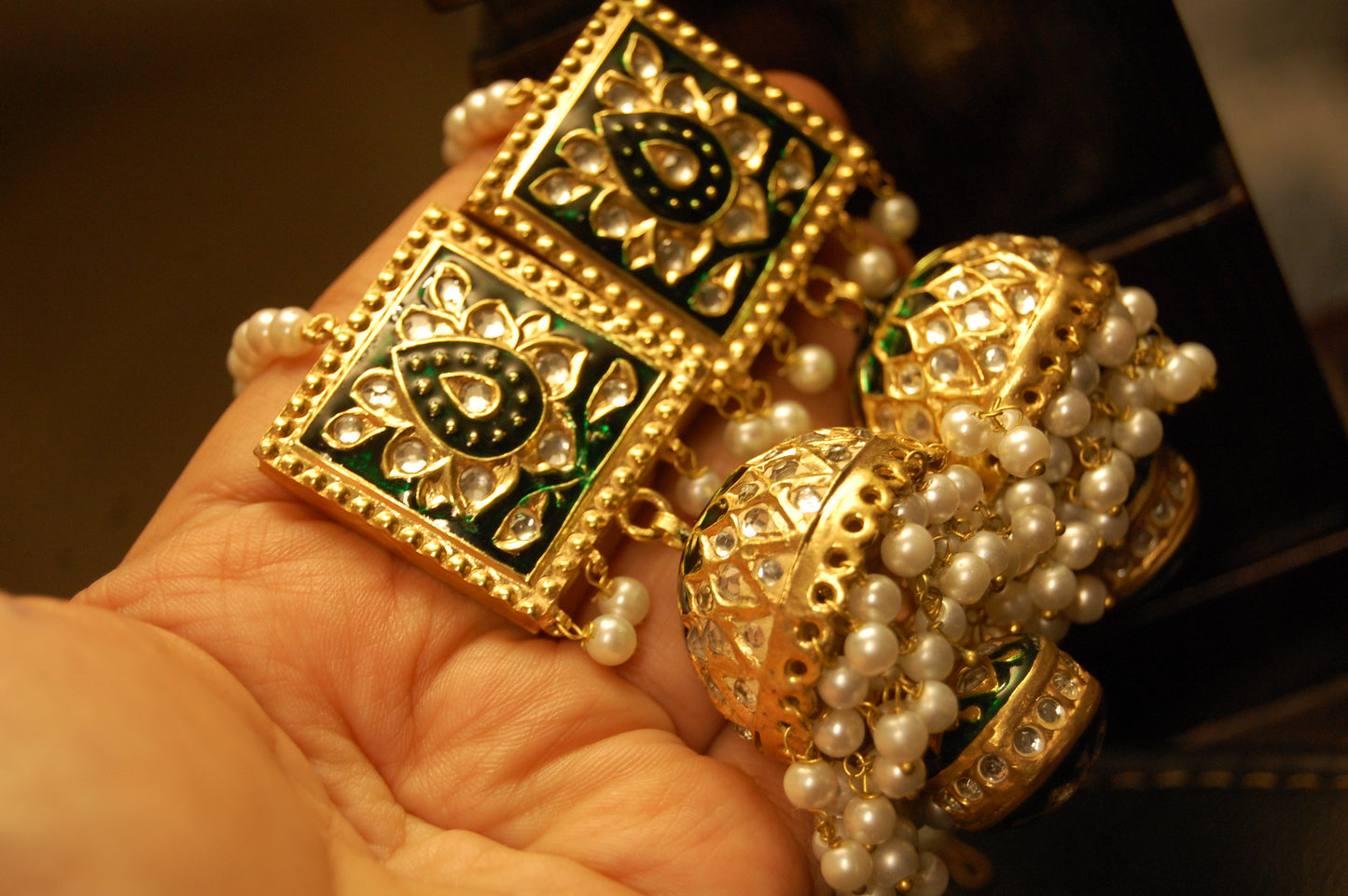 KUNDAN & GREEN MEENA MALA SET