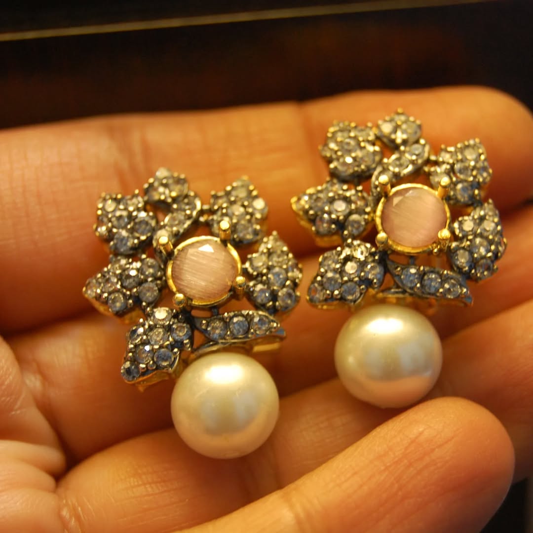 PINK, ZIRCON & PEARL EARRINGS