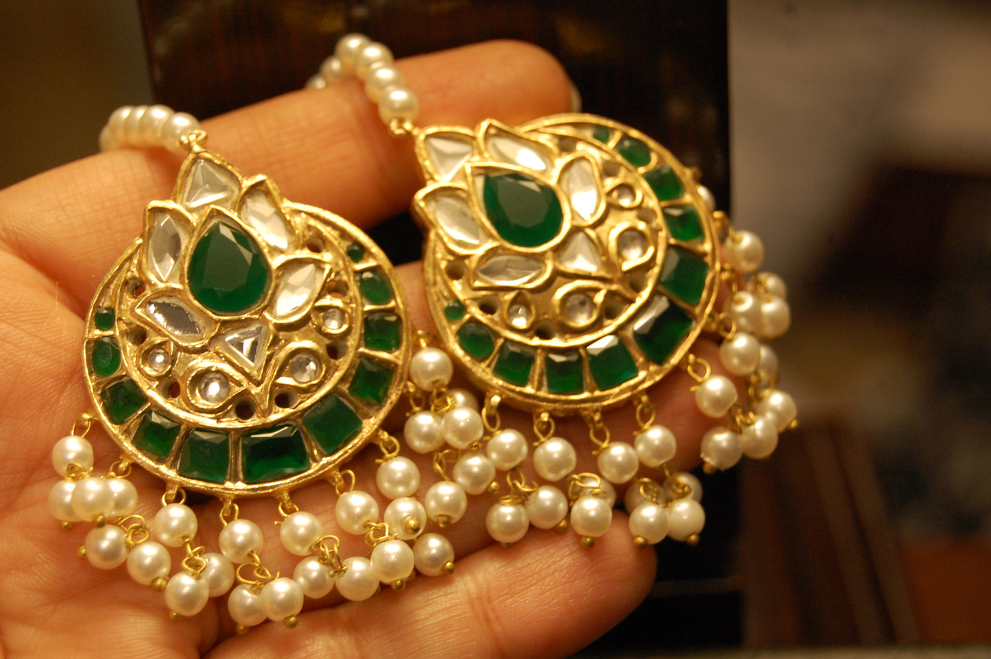 GREEN & KUNDAN EARRINGS
