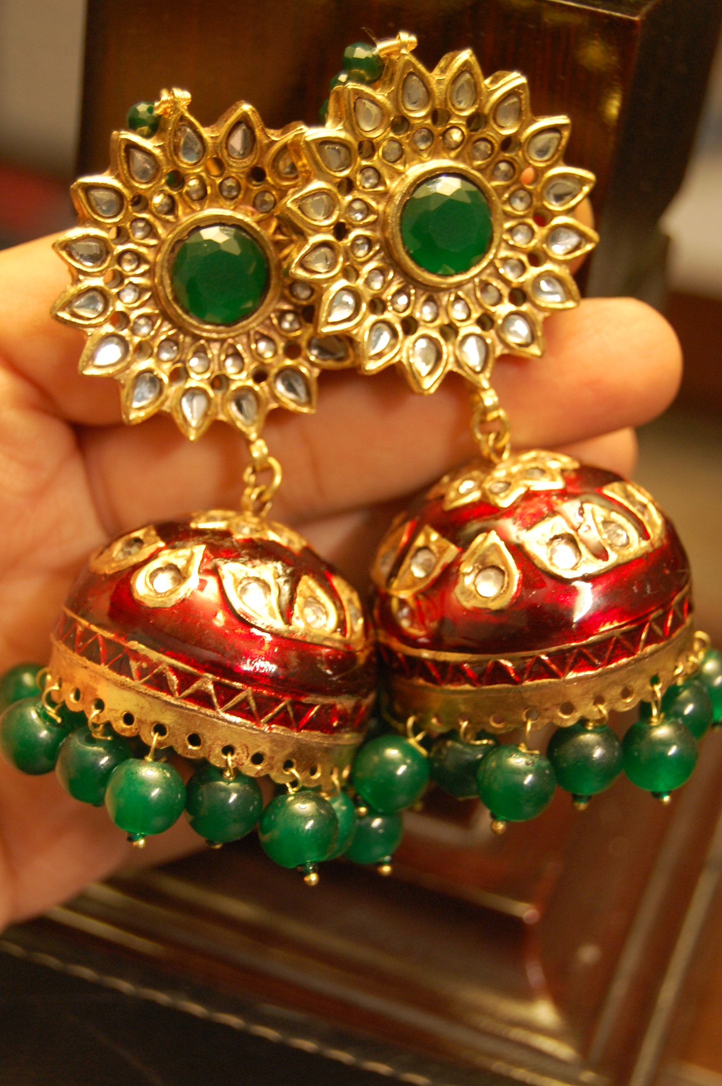 RED MEENA & GREEN KUNDAN JHUMKAS