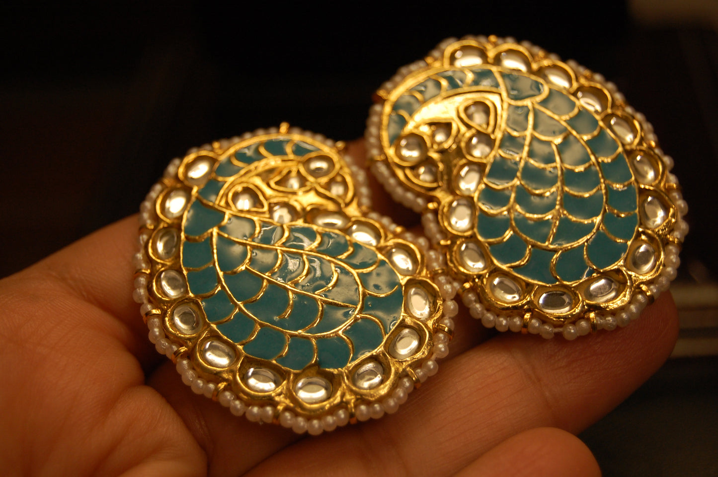 FEROZY KUNDAN & MEENA PAISLEY EARRINGS