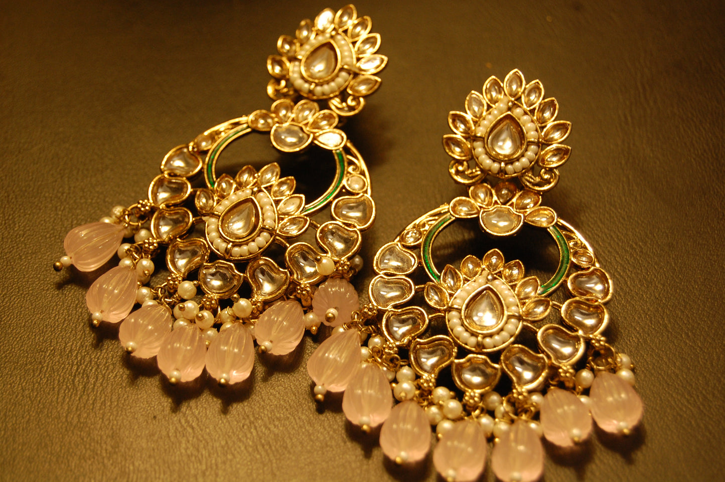 KUNDAN EARRINGS WITH PINK STONES