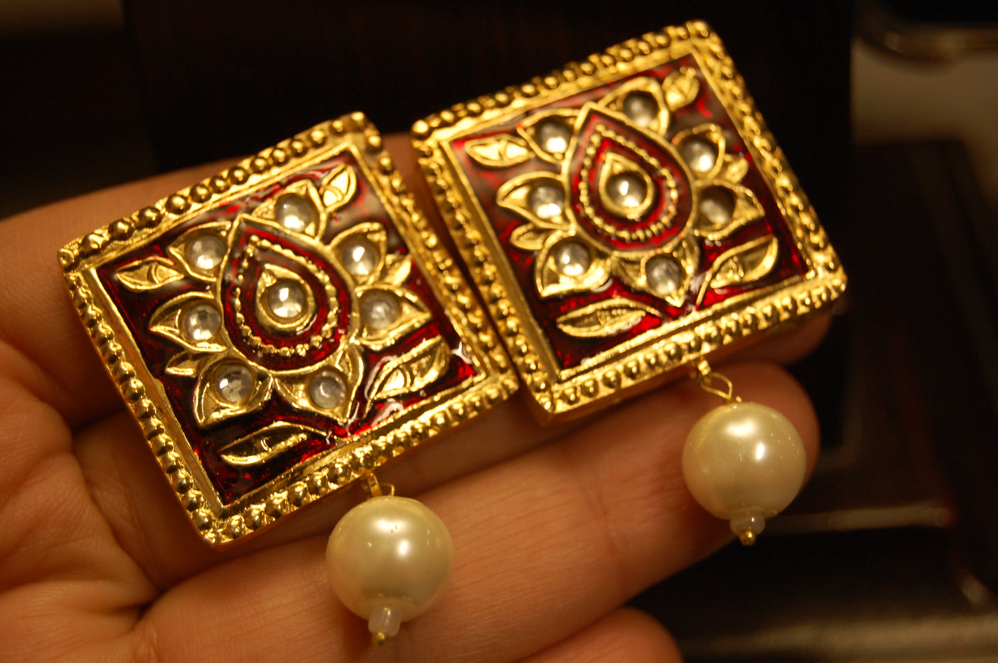 RED MEENA & KUNDAN EARRINGS