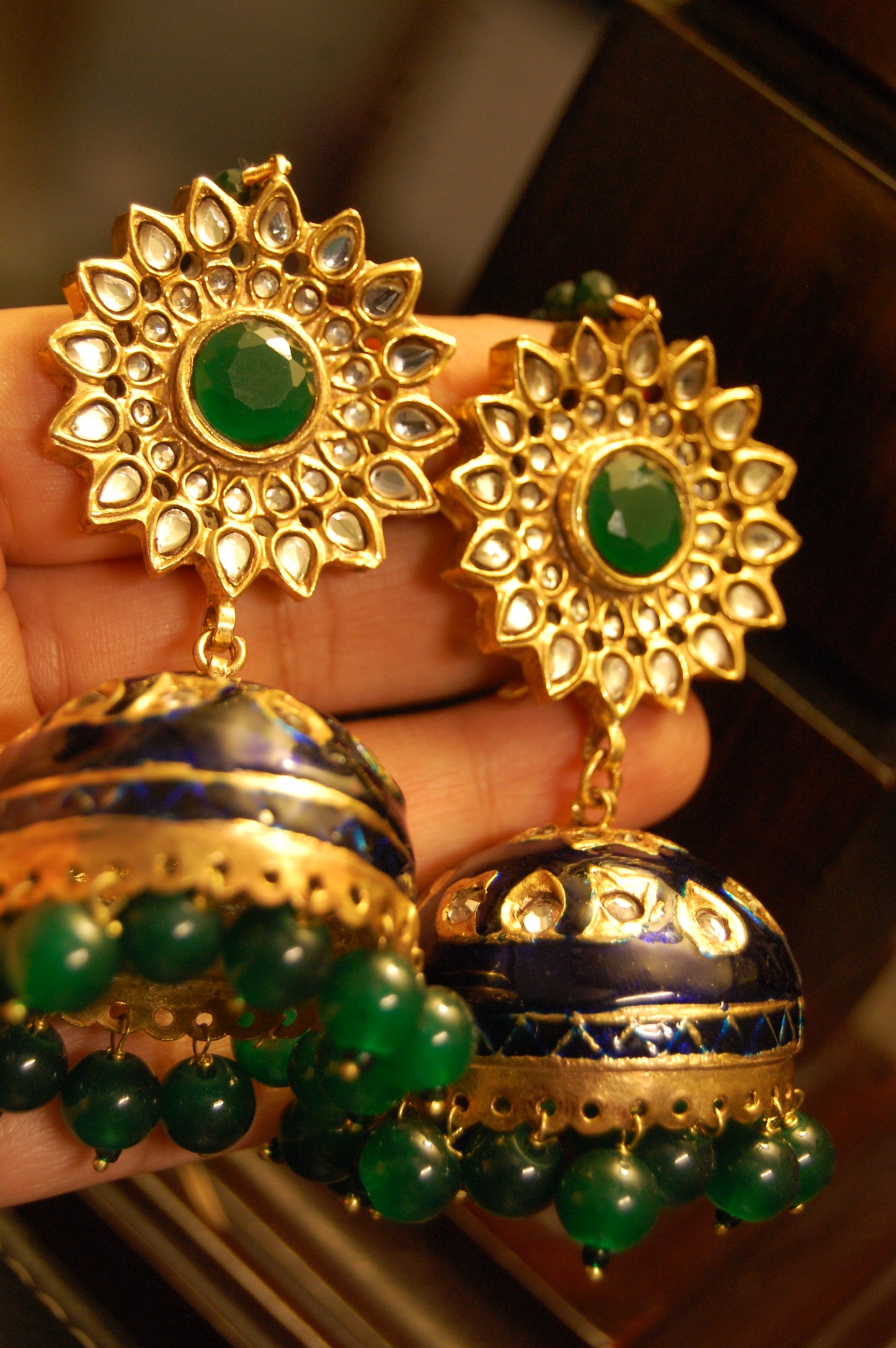 BLUE MEENA & GREEN KUNDAN JHUMKAS