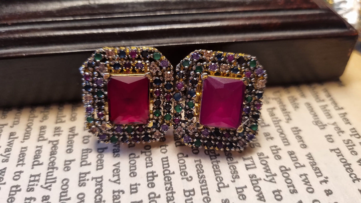 MULTI & RED SQUARE EARRINGS