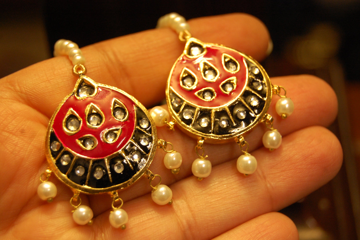 SHOCKING PINK MEENA & KUNDAN EARRINGS