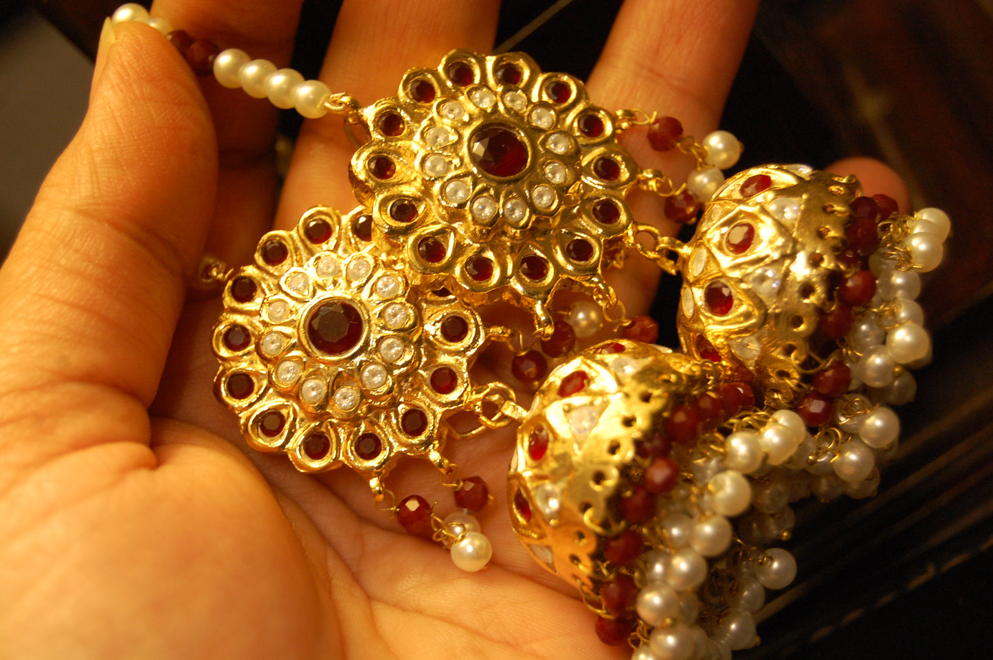 TRADITIONAL RED & KUNDAN JHUMKAS