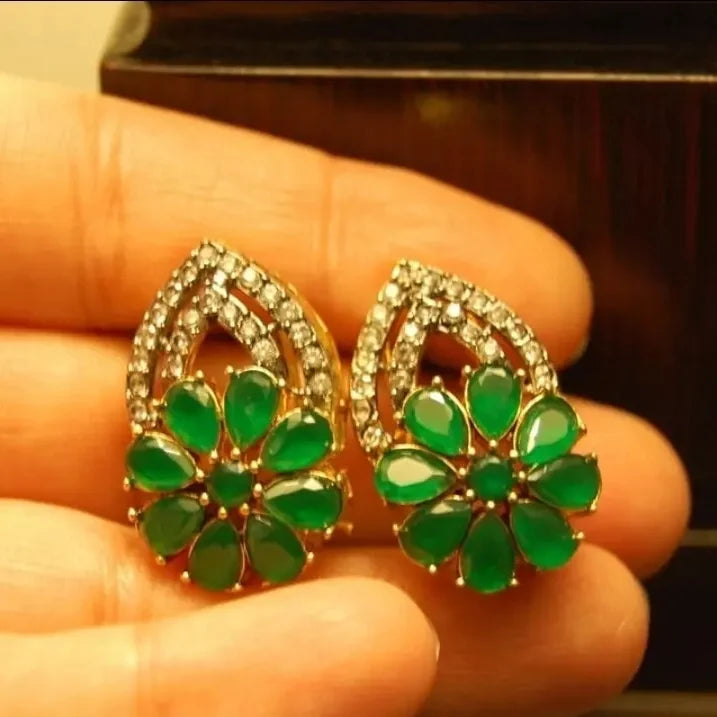 GREEN ZIRCON FLORAL EARRINGS