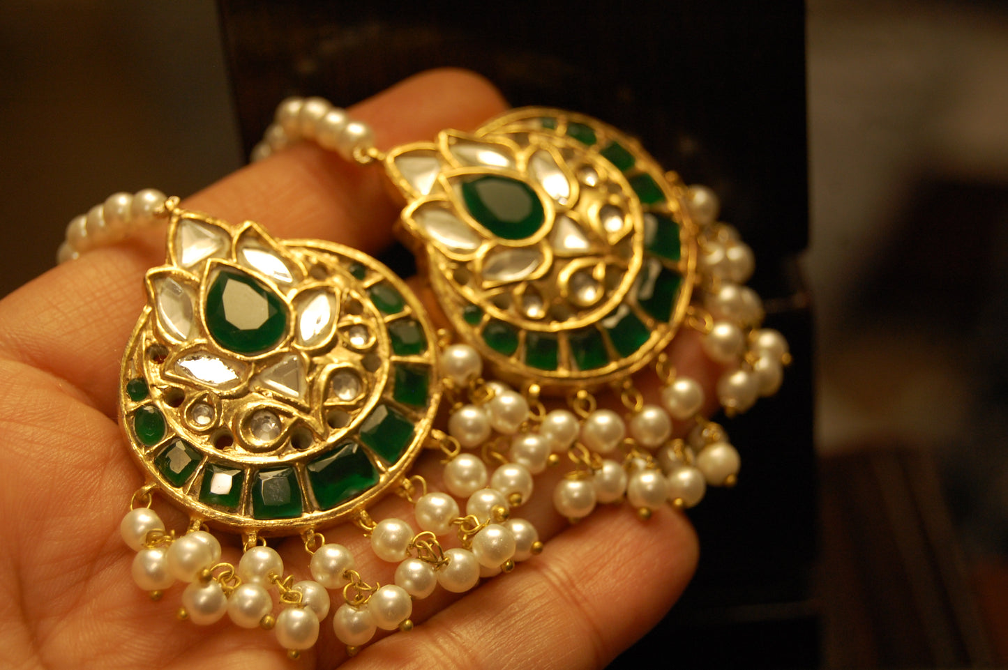 GREEN & KUNDAN EARRINGS