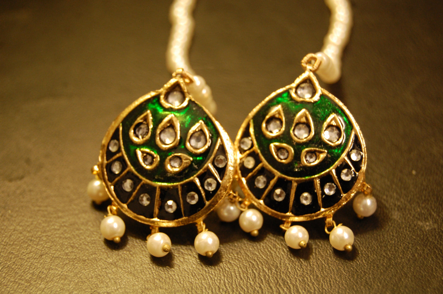 GREEN MEENA & KUNDAN EARRINGS