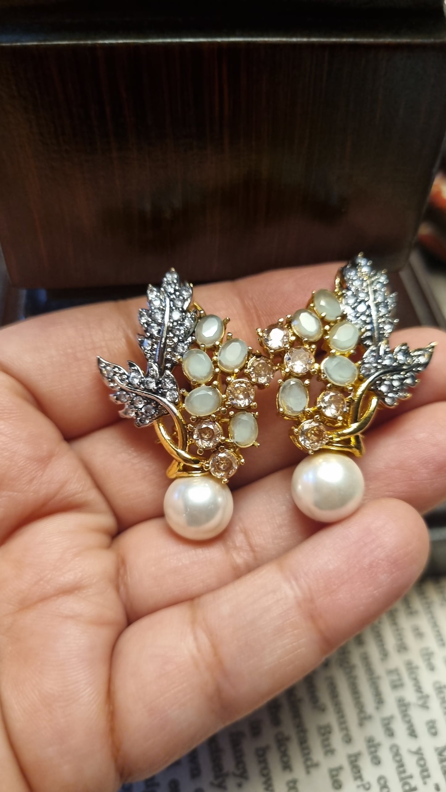 JADE GREEN & ZIRCON EARRINGS