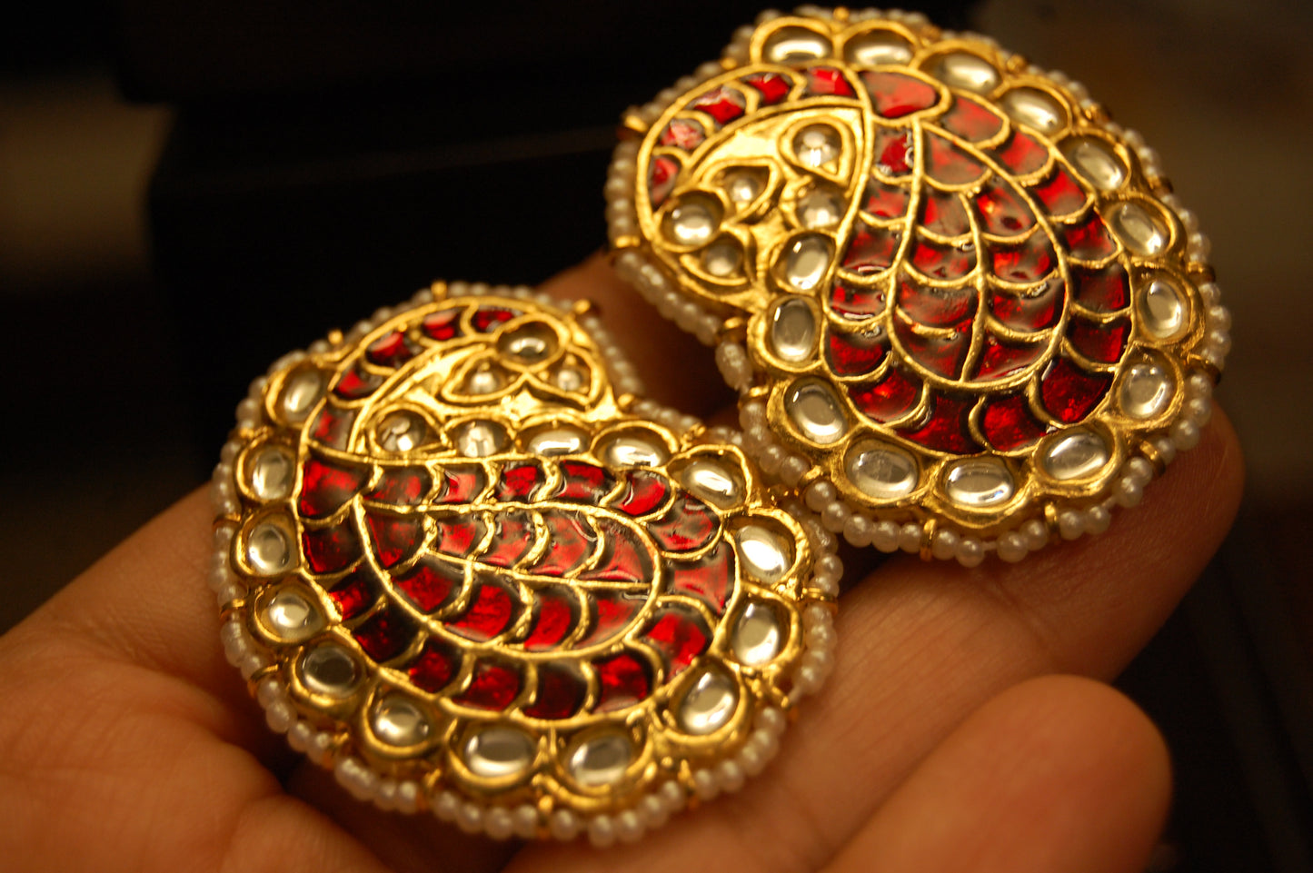 RED KUNDAN & MEENA PAISLEY EARRINGS