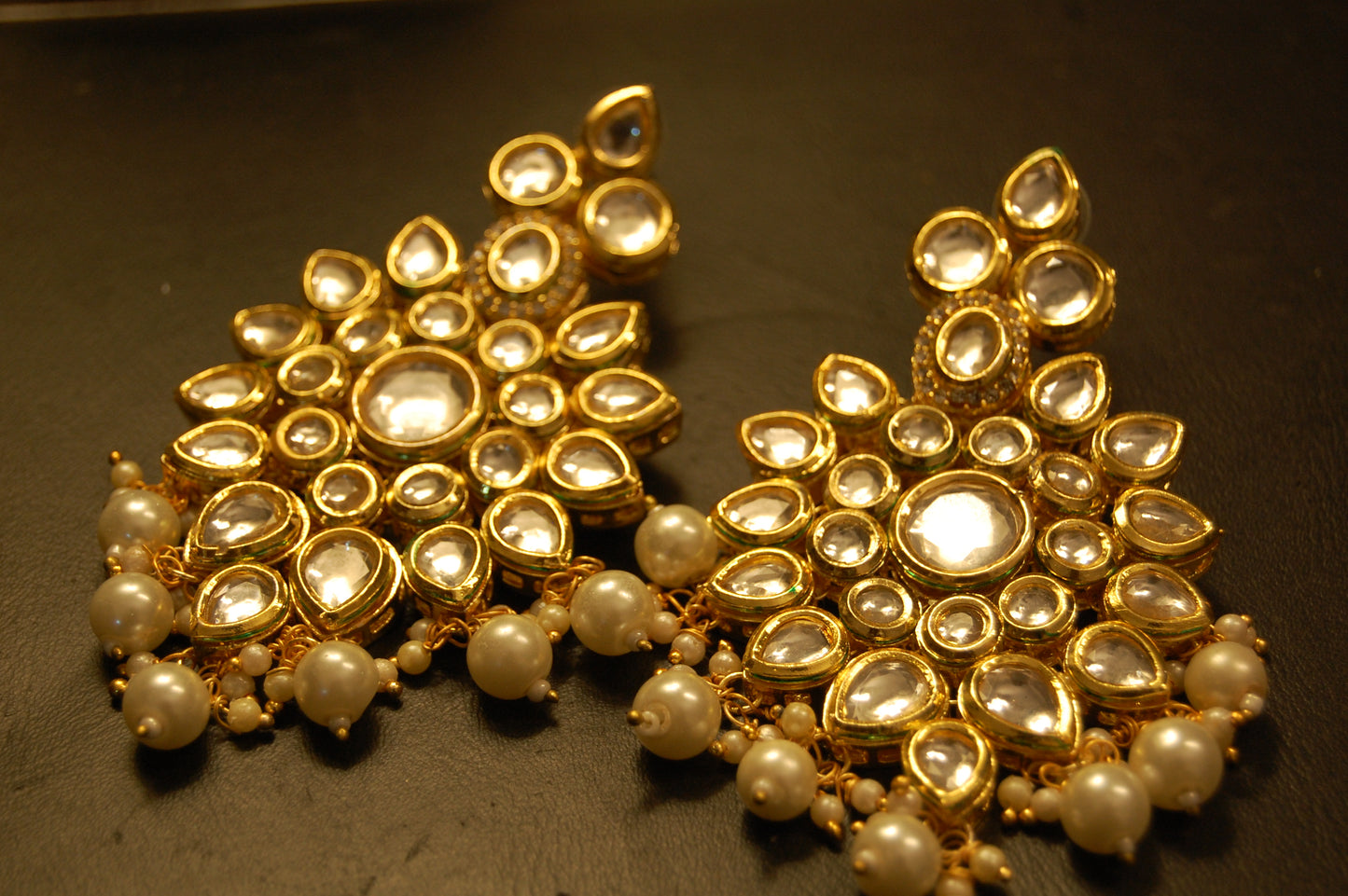 INDIAN POLKI KUNDAN EARRINGS WITH RED