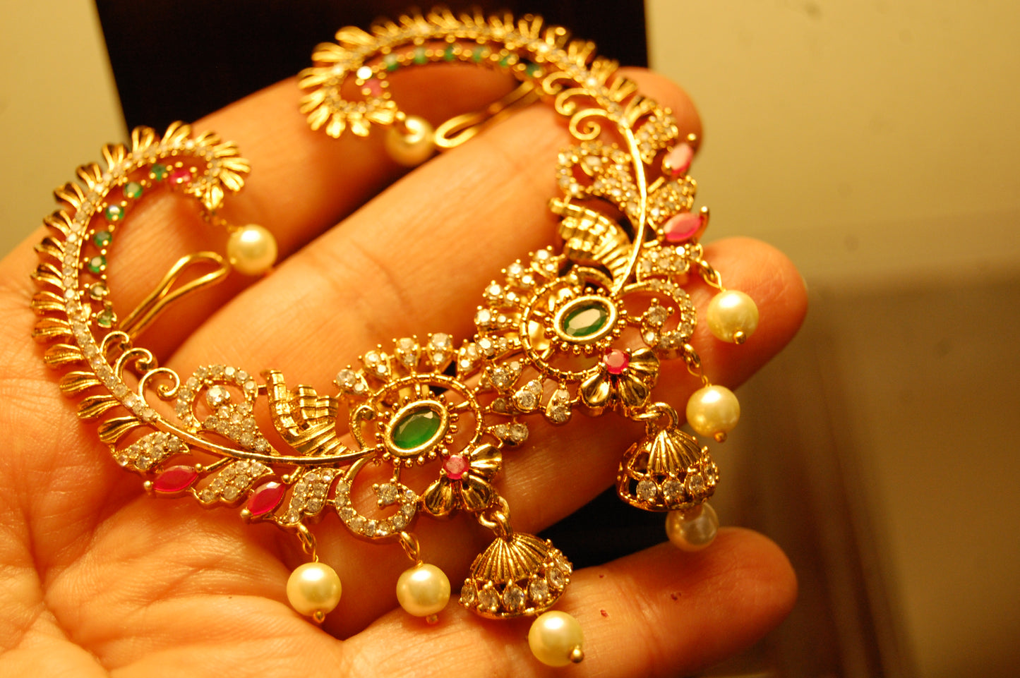 SOUTH INDIAN EARRINGS IN RED & GREEN