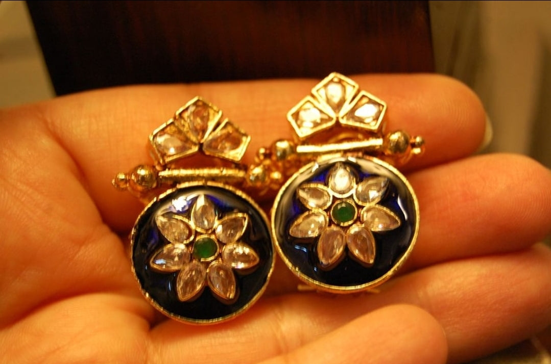 BLUE KUNDAN & MEENA EARRINGS