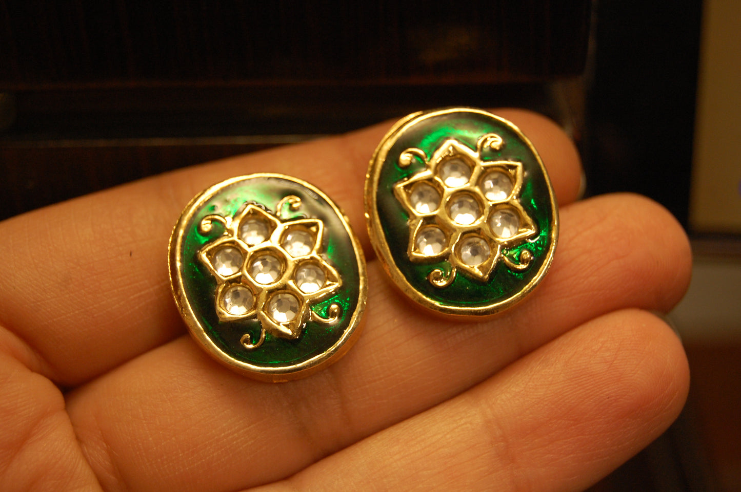 GREEN MEENA & KUNDAN EARRINGS