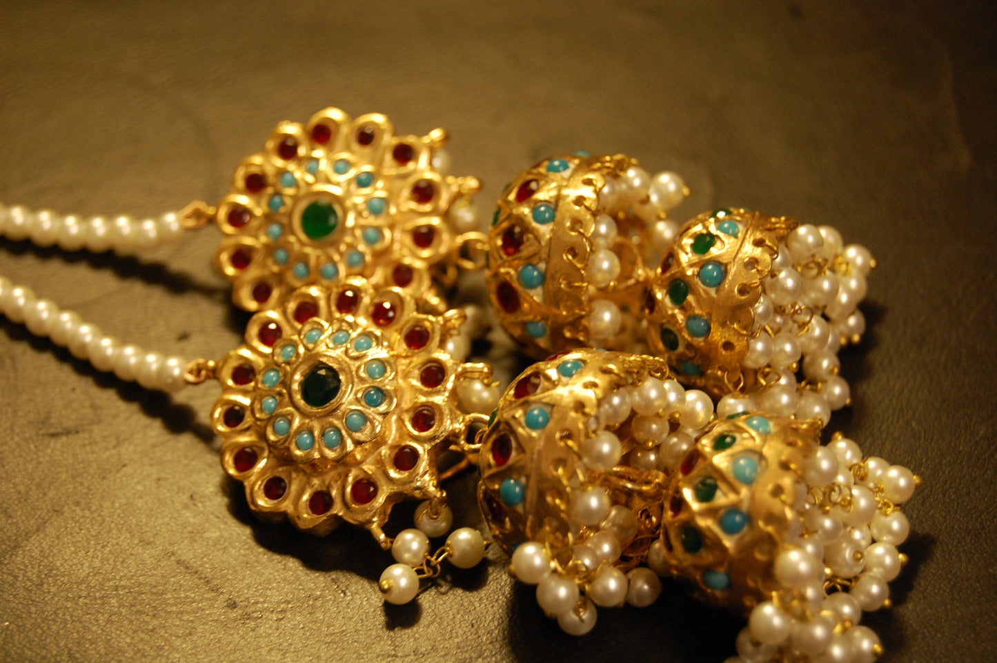 MULTI STONE TWO LAYERED JHUMKAS