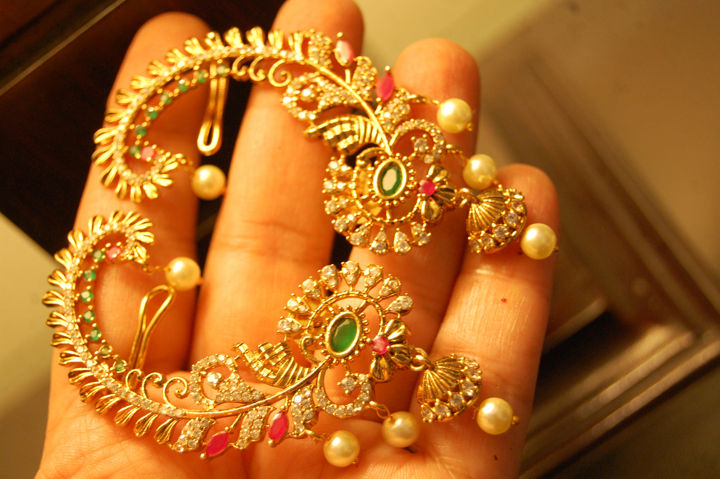 SOUTH INDIAN EARRINGS IN RED & GREEN