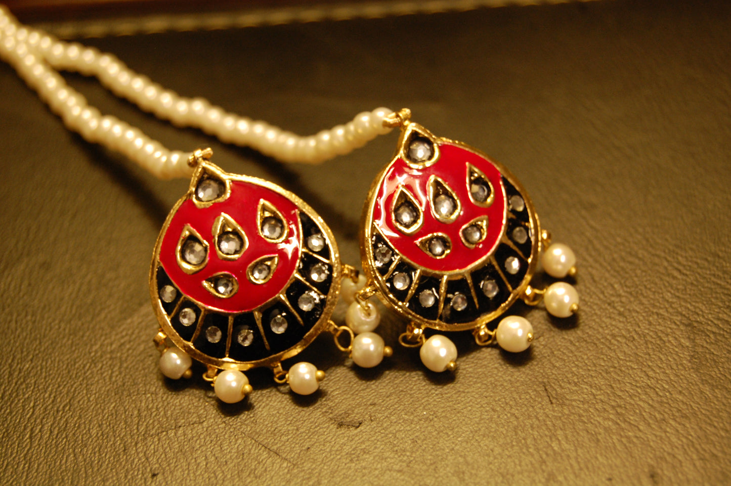 SHOCKING PINK MEENA & KUNDAN EARRINGS