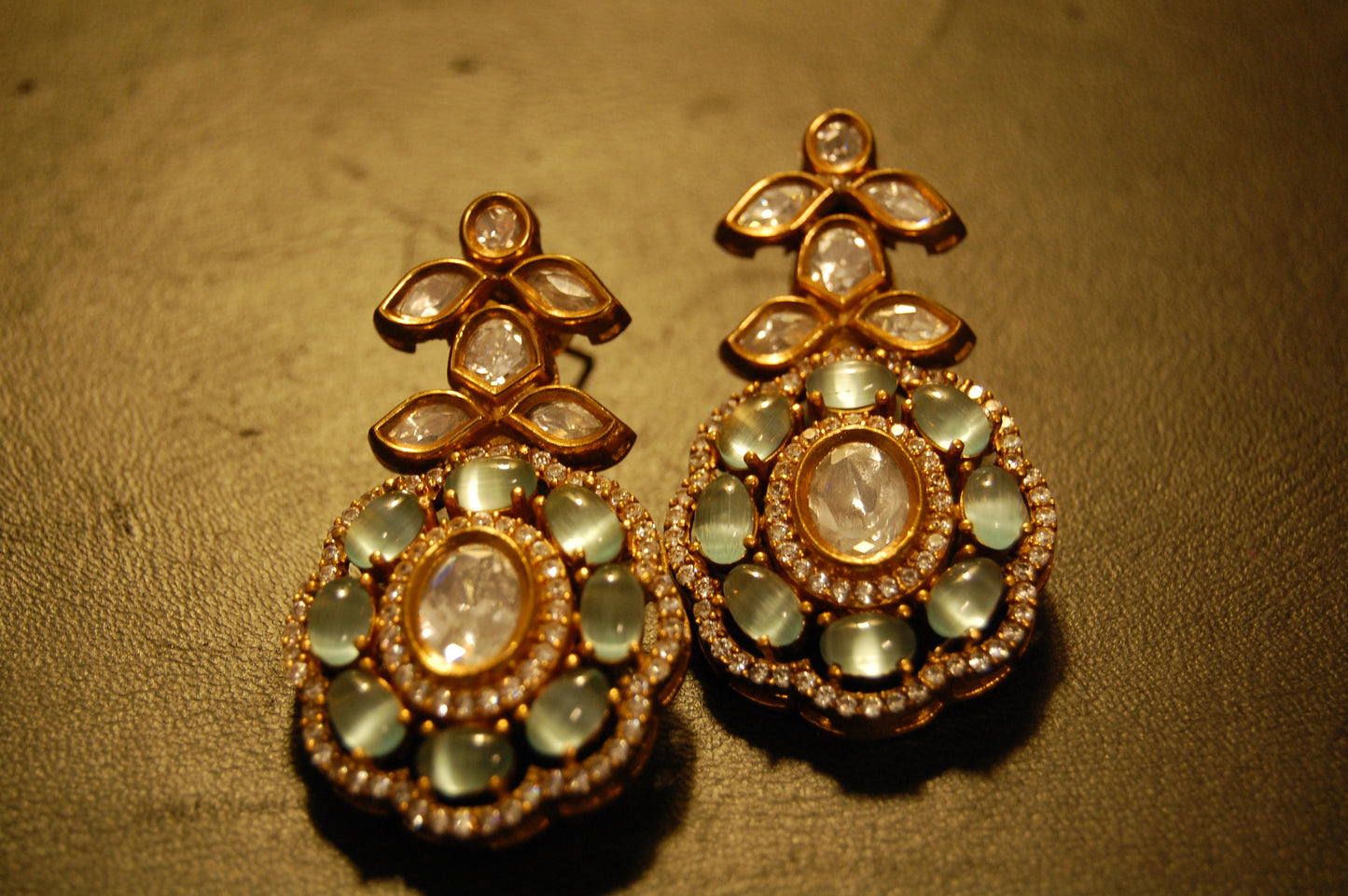 JADE GREEN POLKI KUNDAN EARRINGS