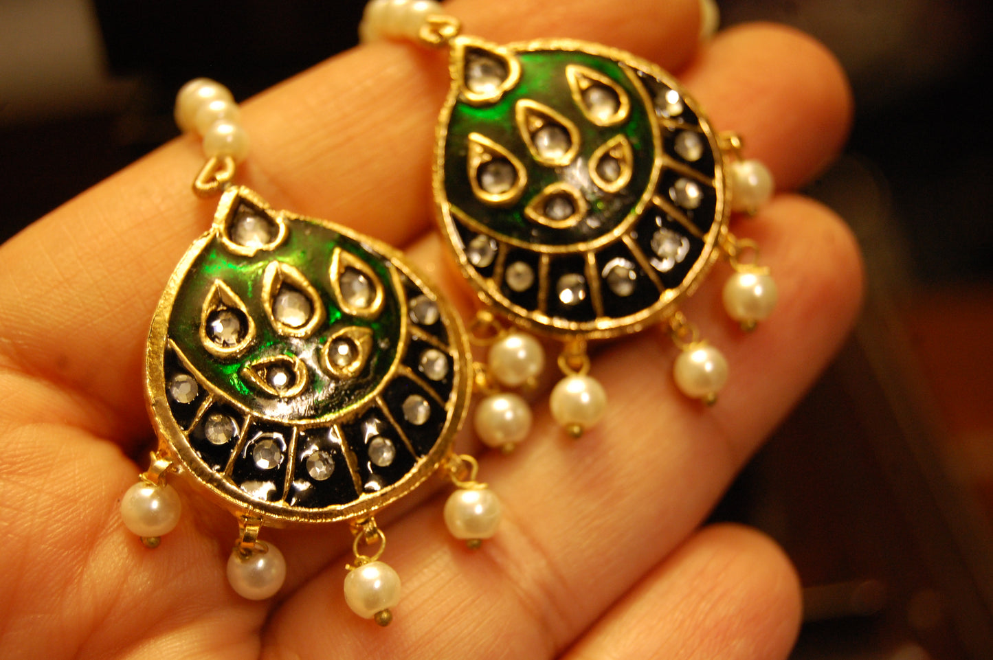 GREEN MEENA & KUNDAN EARRINGS